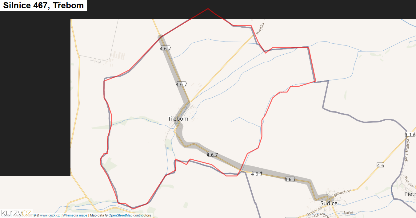 Třebom, Silnice 467 - Mapa