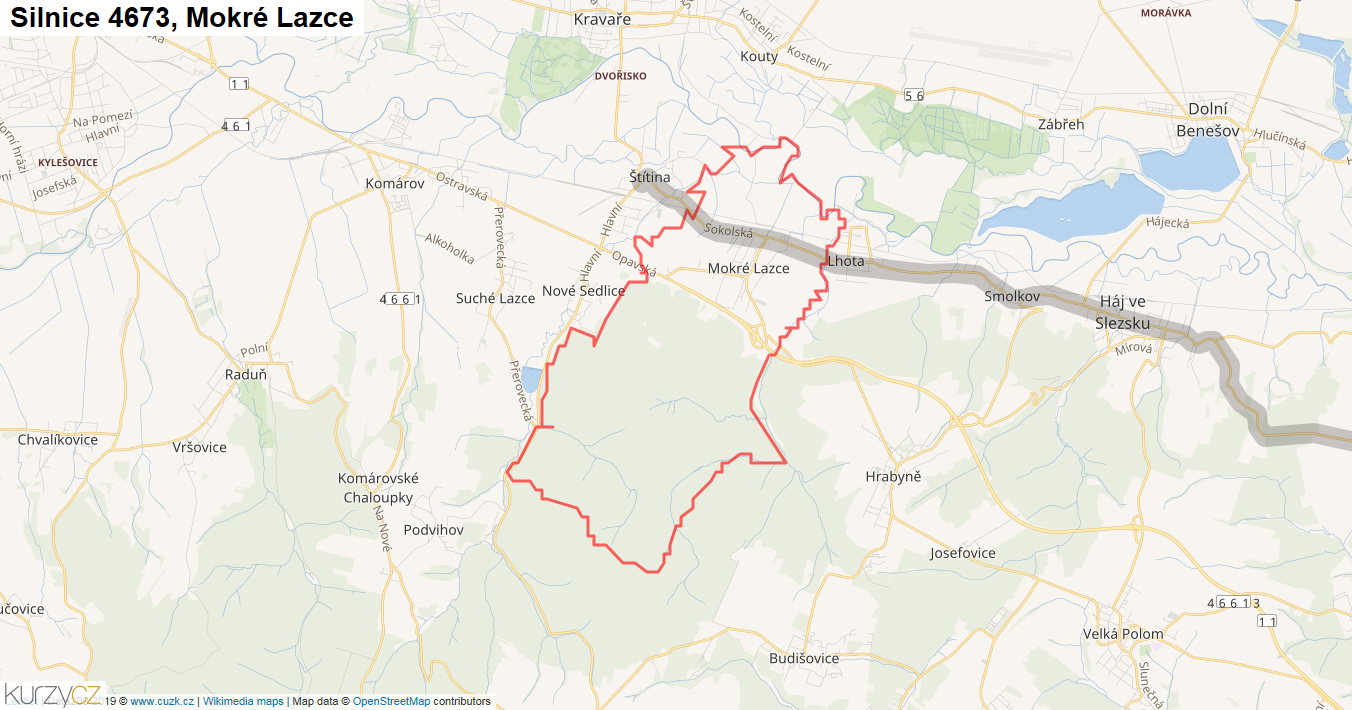 Mokré Lazce, Silnice 4673 - Mapa