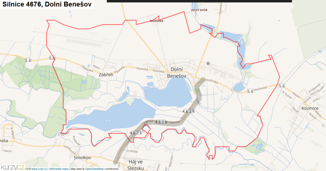 Dolní Benešov, Silnice 4676 - Mapa