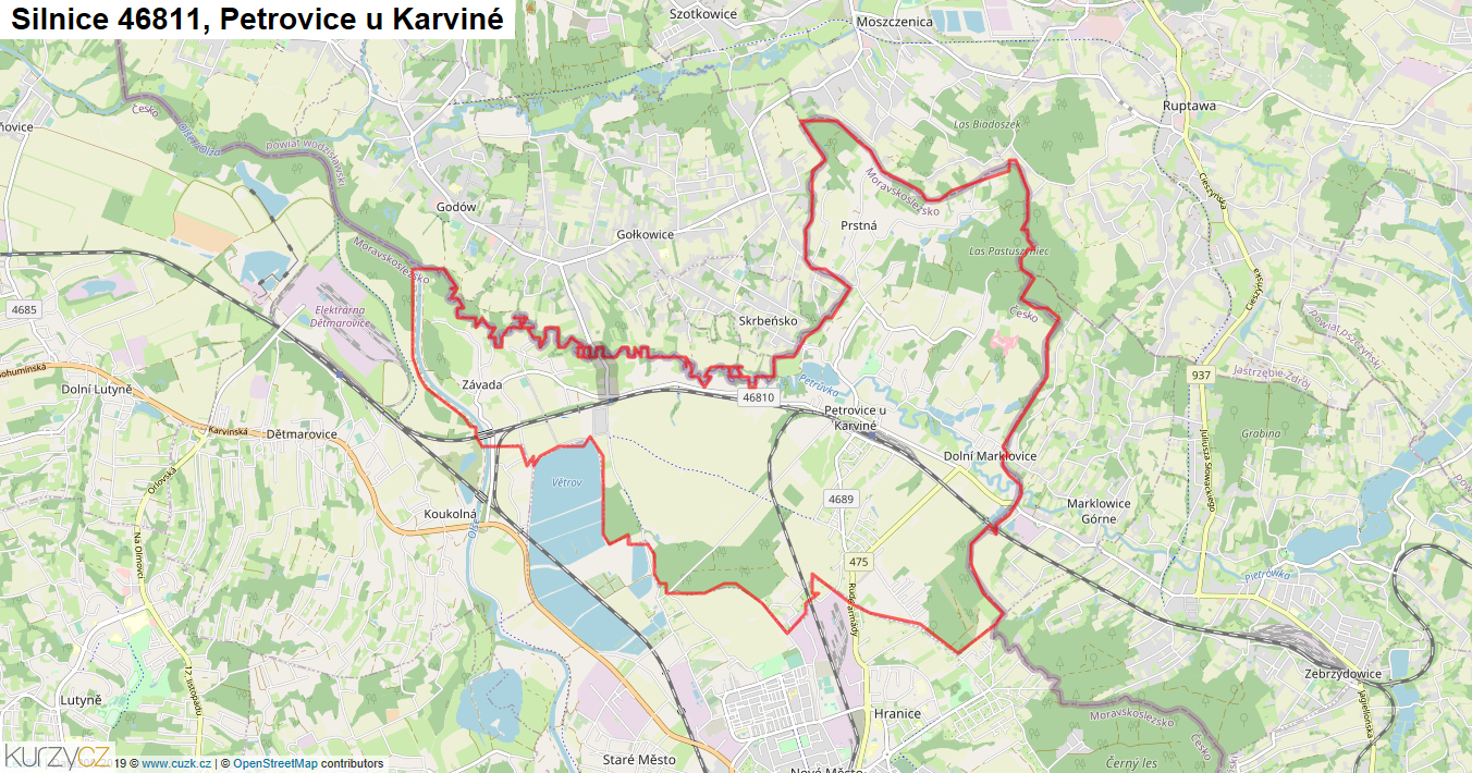 Petrovice u Karviné, Silnice 46811 - Mapa