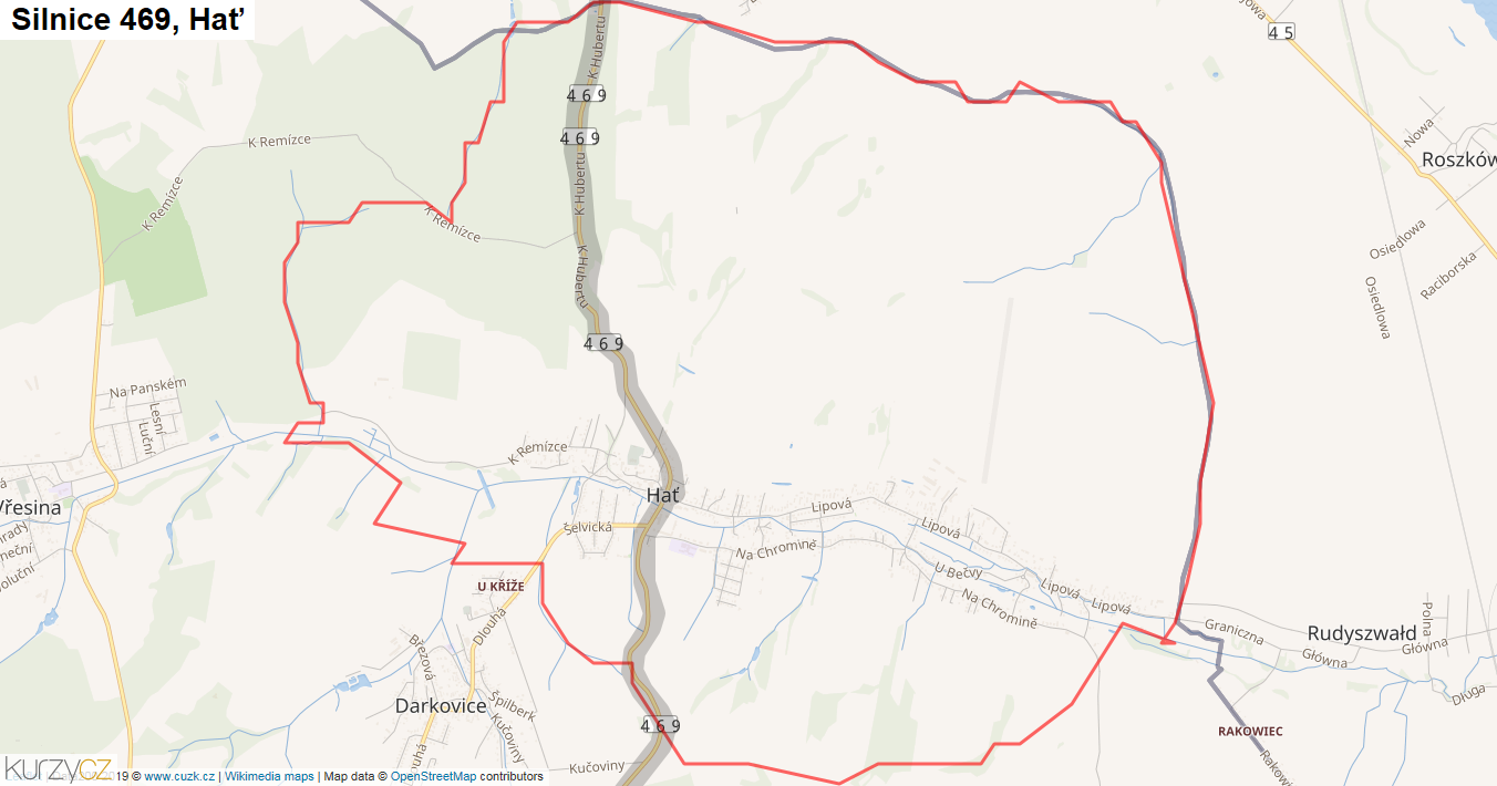 Hať, Silnice 469 - Mapa
