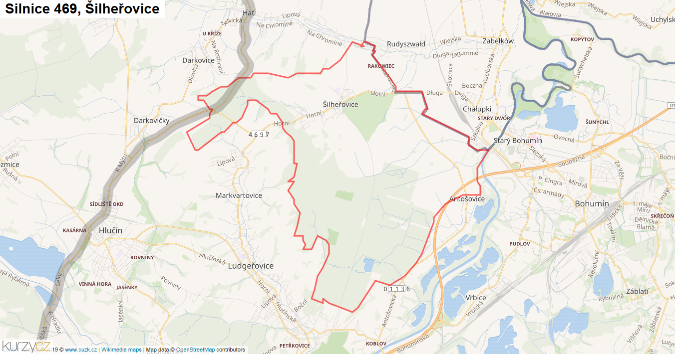 Šilheřovice, Silnice 469 - Mapa