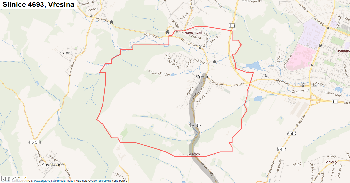 Vřesina, Silnice 4693 - Mapa