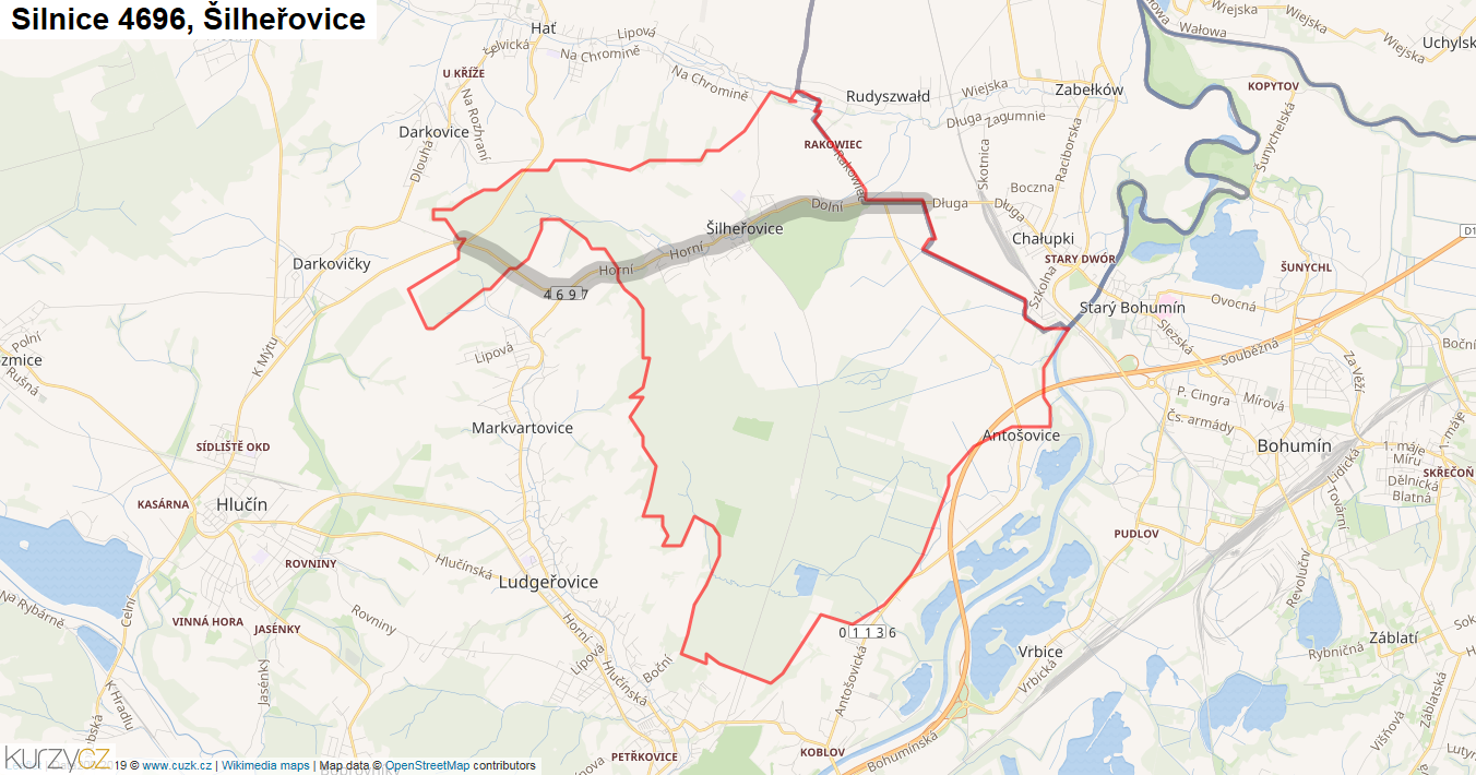 Šilheřovice, Silnice 4696 - Mapa