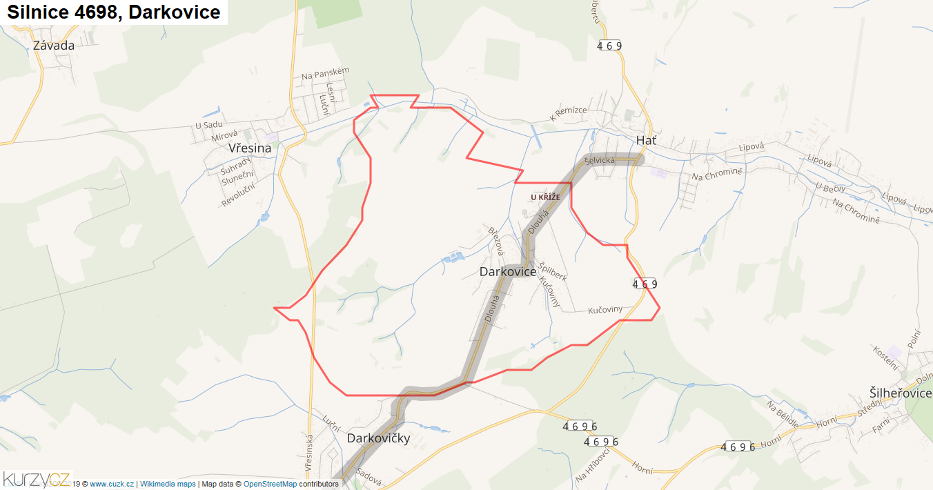 Darkovice, Silnice 4698 - Mapa