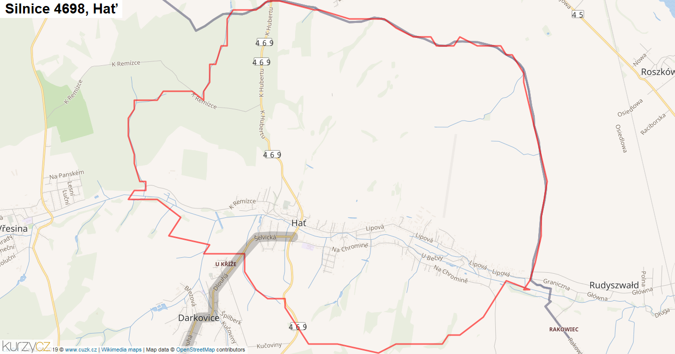 Hať, Silnice 4698 - Mapa