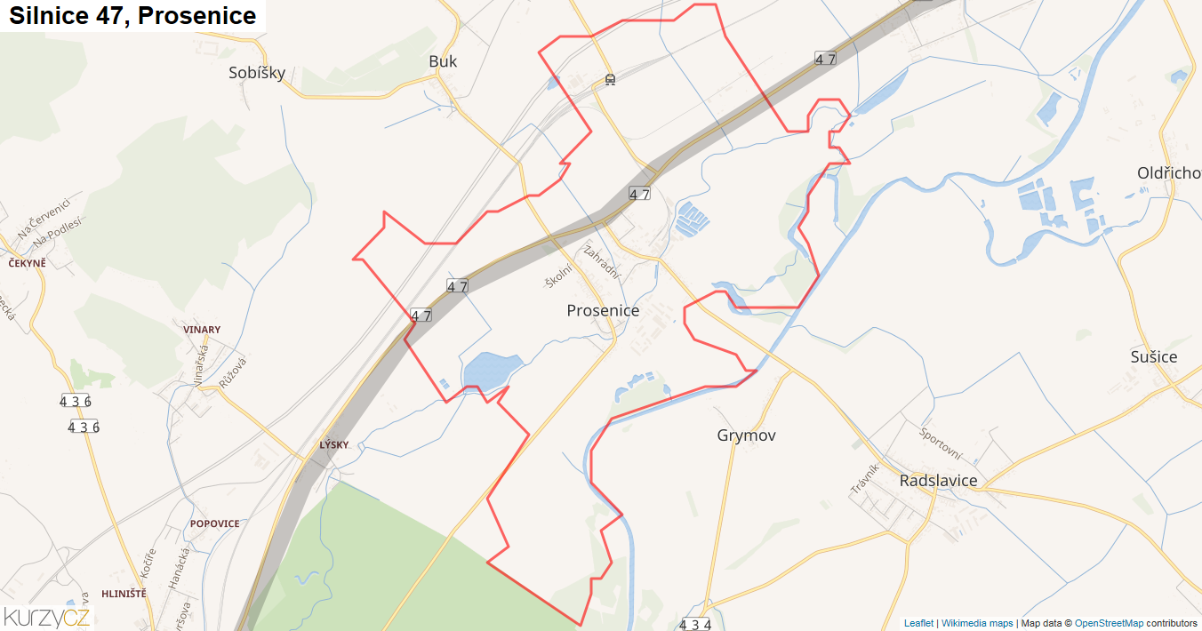 Prosenice, Silnice 47 - Mapa