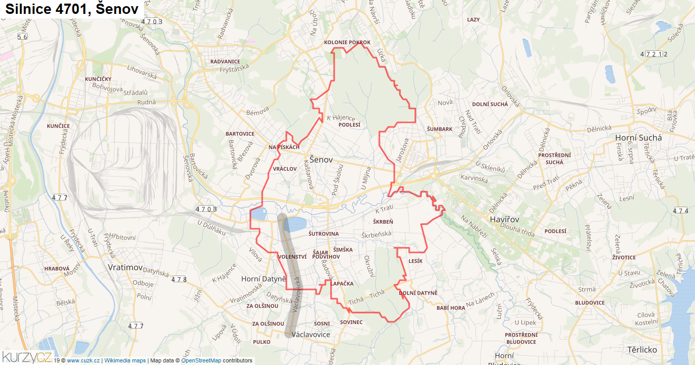 Šenov, Silnice 4701 - Mapa