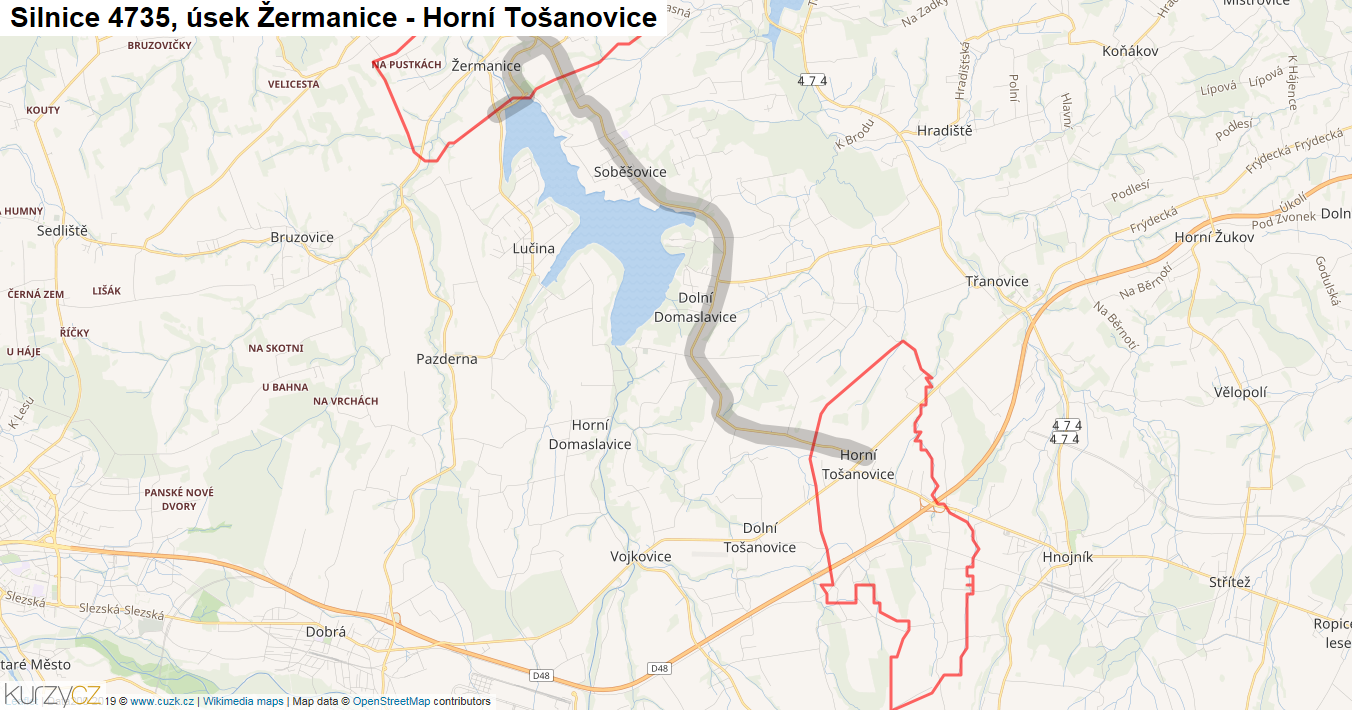 Úsek Žermanice - Horní Tošanovice, Silnice 4735 - Mapa