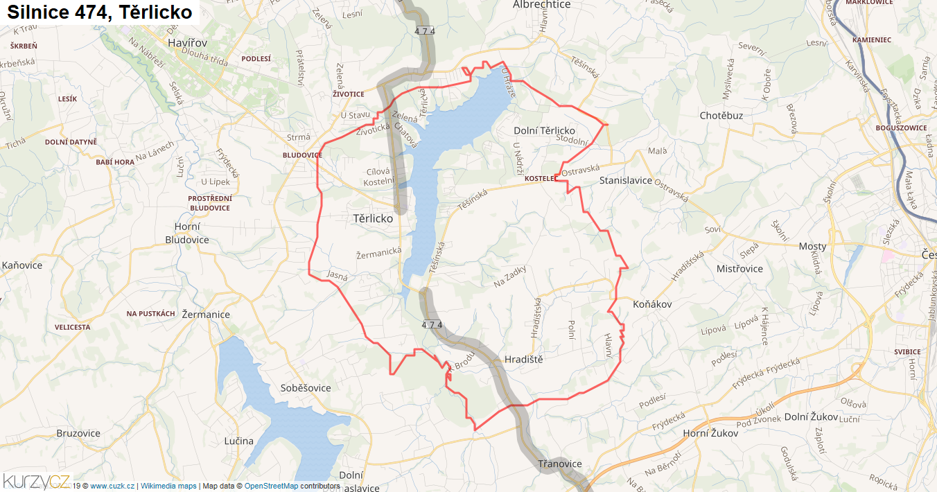 Těrlicko, Silnice 474 - Mapa