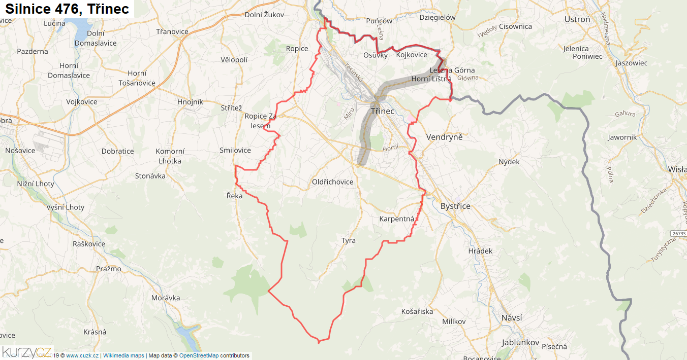 Třinec, Silnice 476 - Mapa