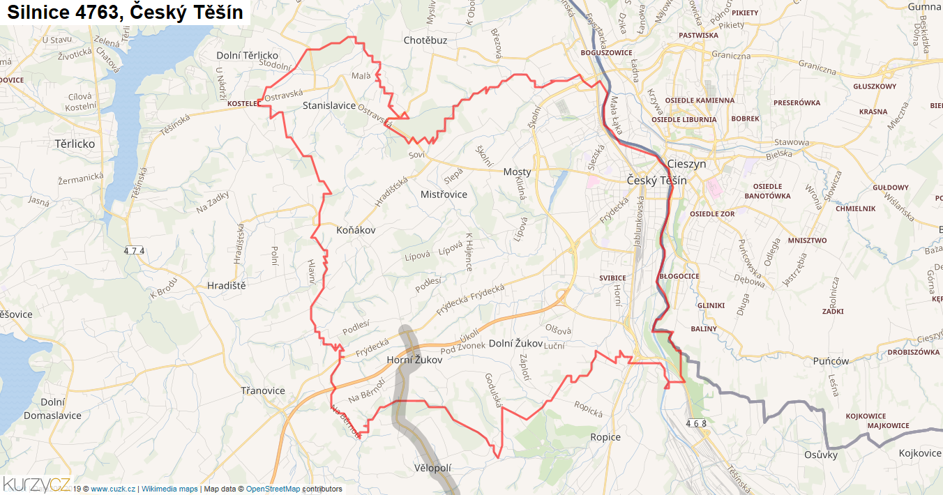 Český Těšín, Silnice 4763 - Mapa