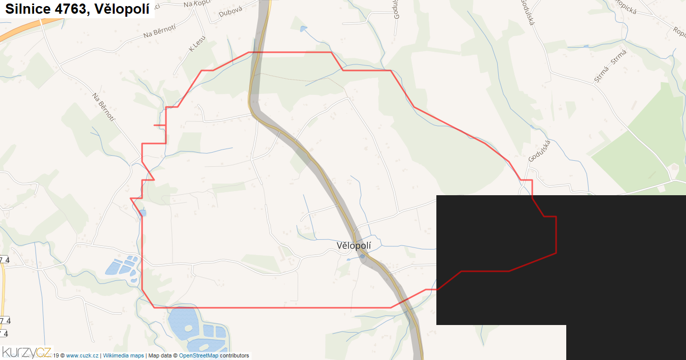 Vělopolí, Silnice 4763 - Mapa