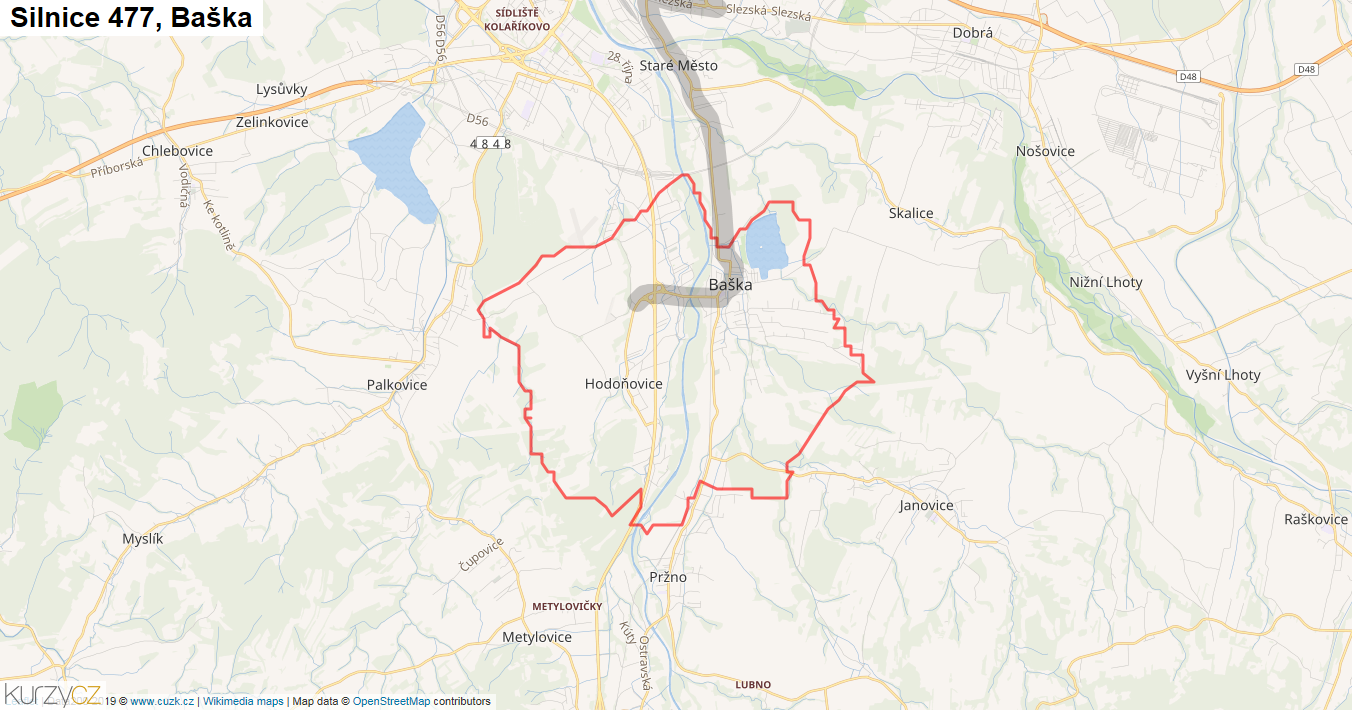 Baška, Silnice 477 - Mapa