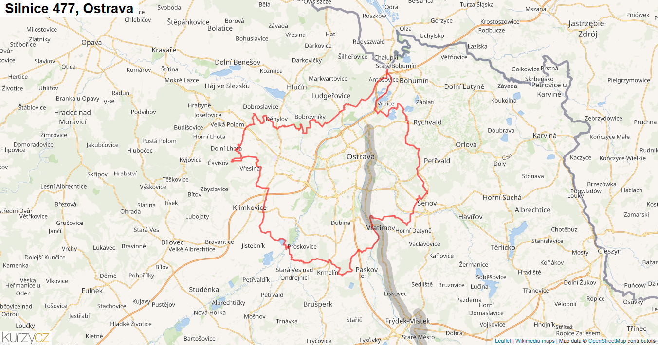 Ostrava, Silnice 477 - Mapa