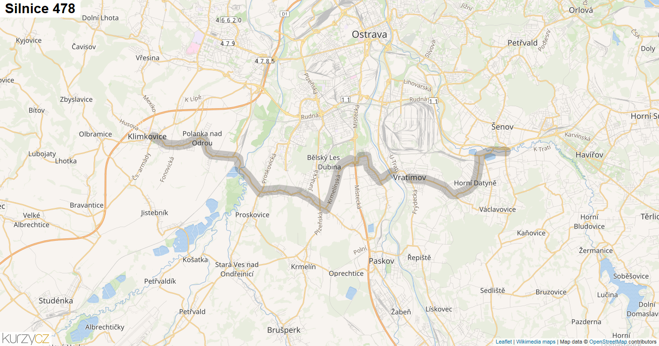 Silnice 478 - mapa Silnice 478