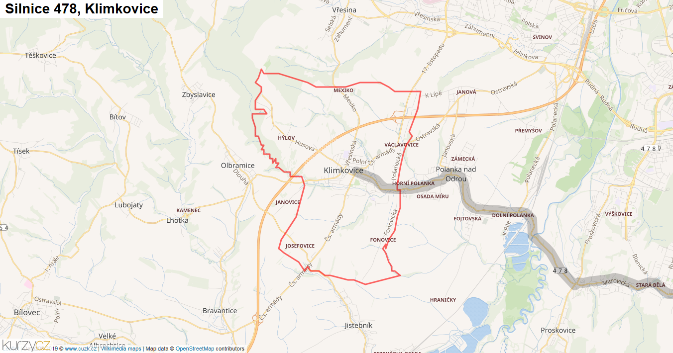 Klimkovice, Silnice 478 - Mapa