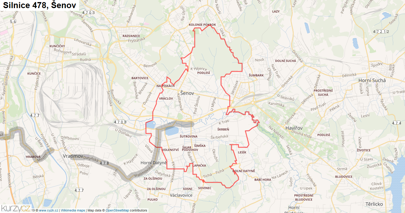 Šenov, Silnice 478 - Mapa