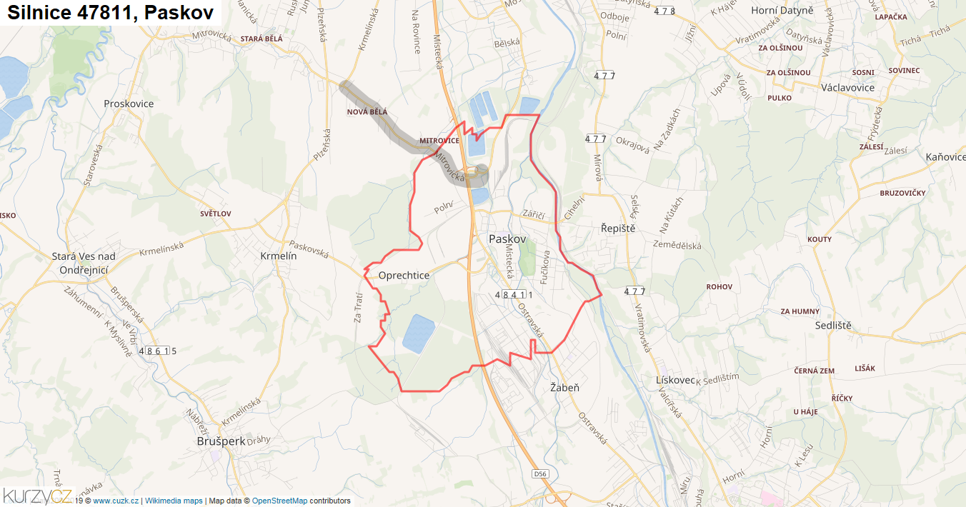 Paskov, Silnice 47811 - Mapa