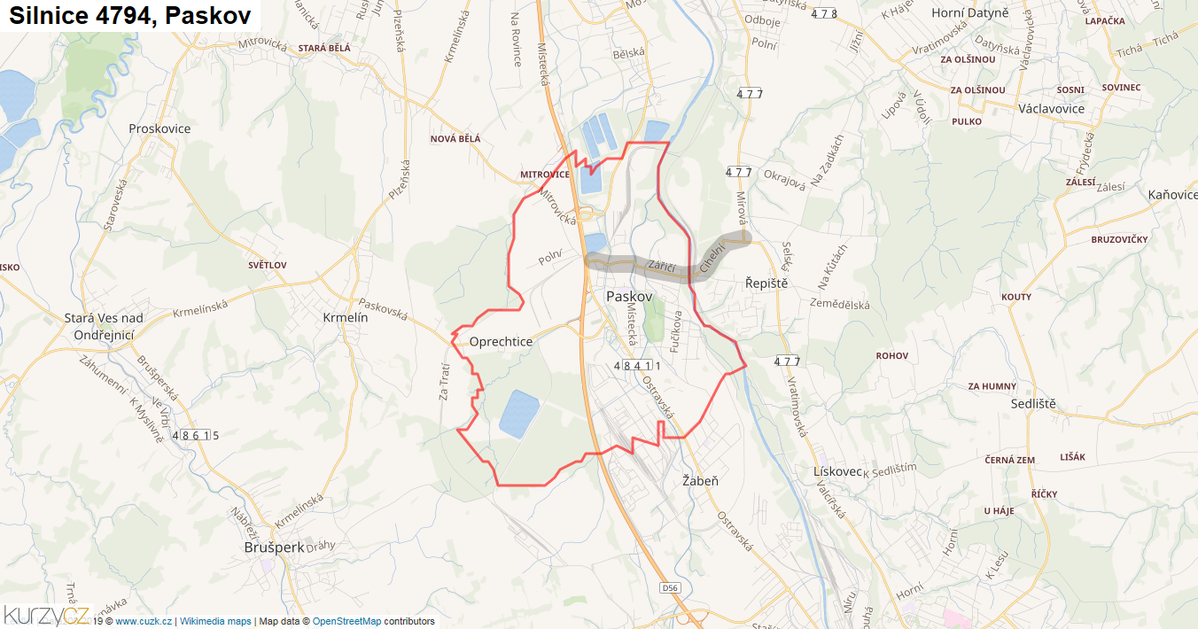 Paskov, Silnice 4794 - Mapa