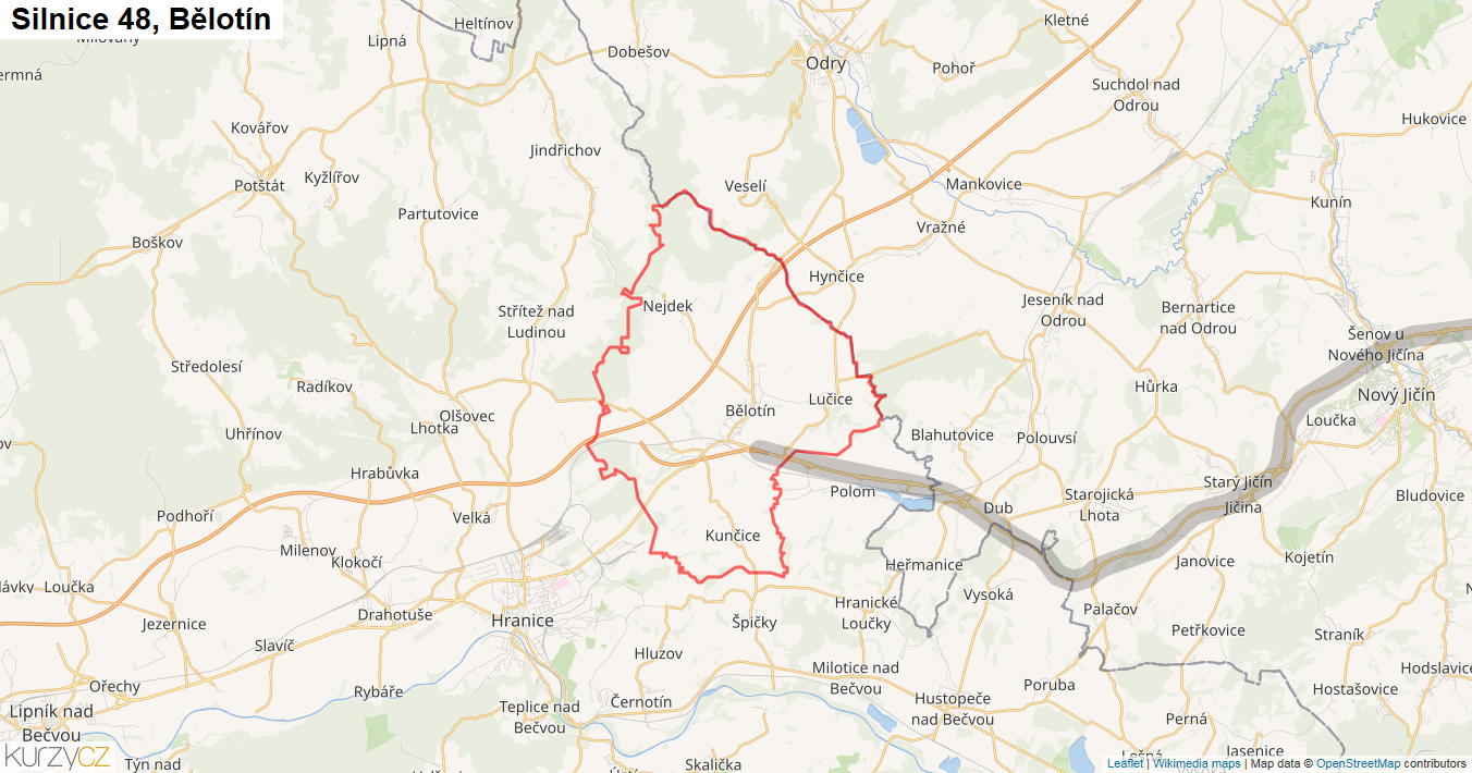 Bělotín, Silnice 48 - Mapa