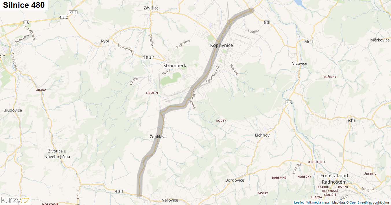 Silnice 480 - mapa Silnice 480