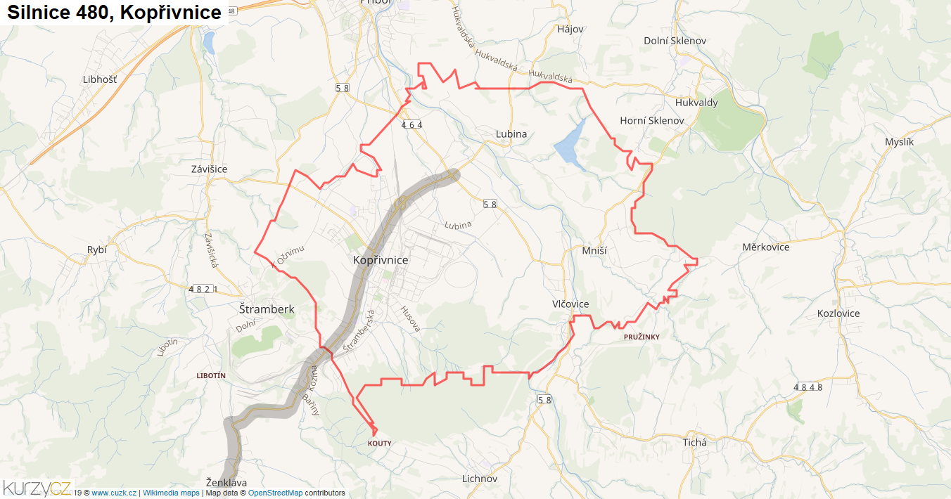 Kopřivnice, Silnice 480 - Mapa