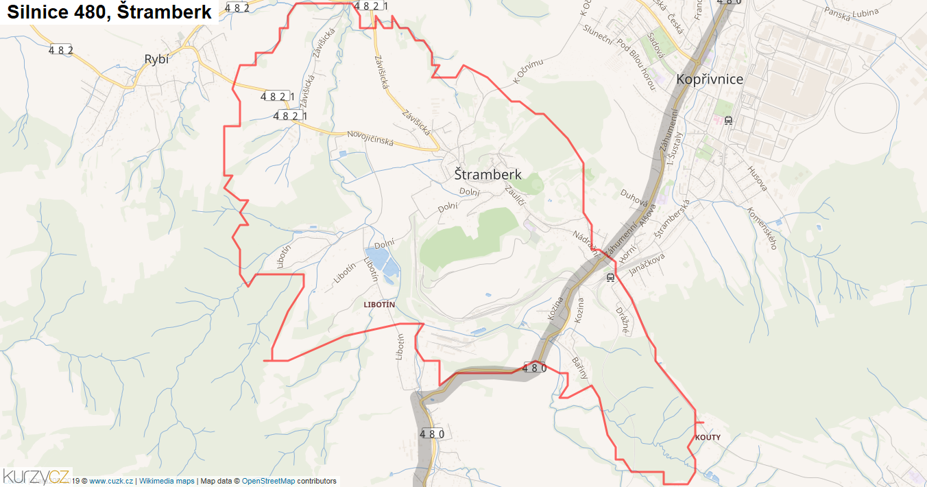 Štramberk, Silnice 480 - Mapa