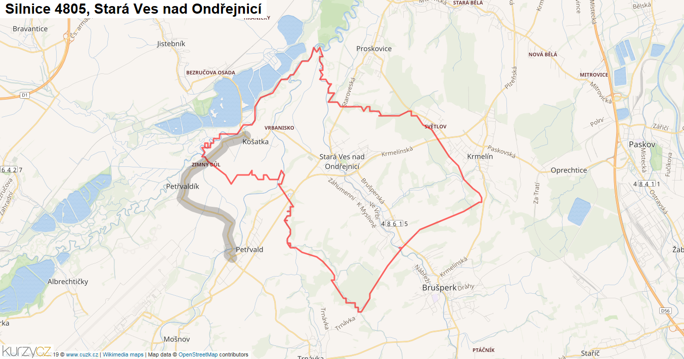 Stará Ves nad Ondřejnicí, Silnice 4805 - Mapa