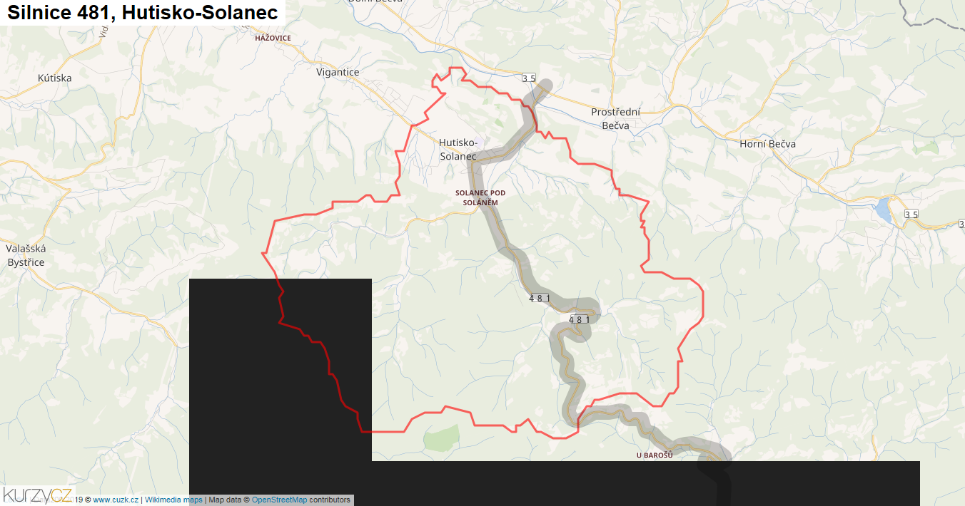 Hutisko-Solanec, Silnice 481 - Mapa