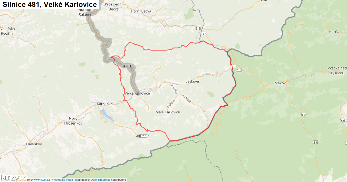 Velké Karlovice, Silnice 481 - Mapa