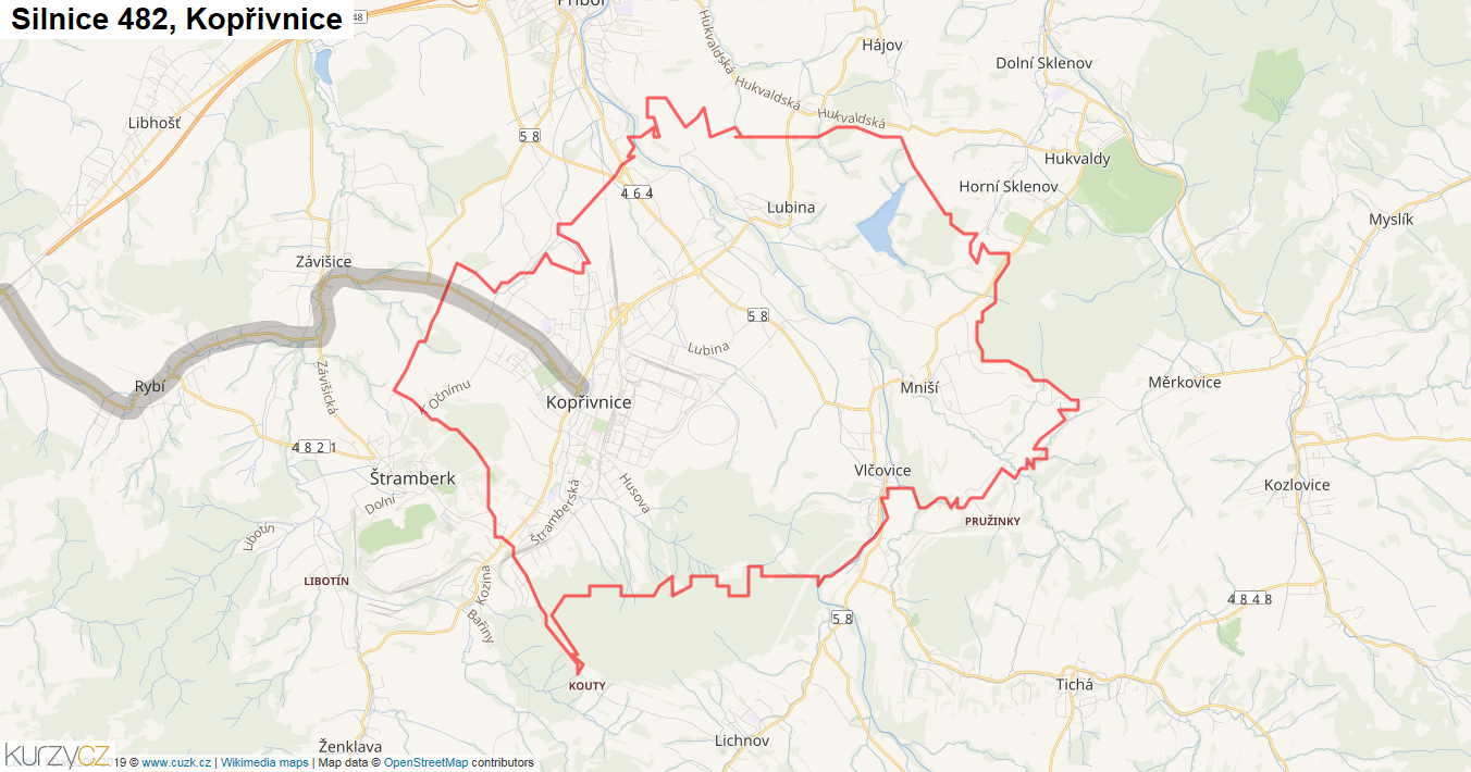 Kopřivnice, Silnice 482 - Mapa