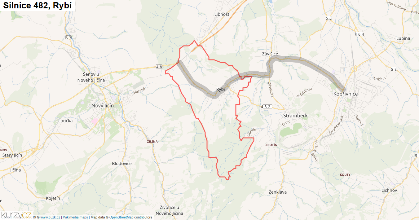 Rybí, Silnice 482 - Mapa