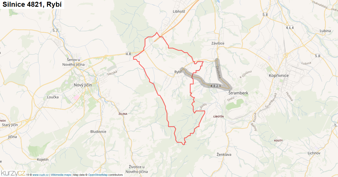 Rybí, Silnice 4821 - Mapa