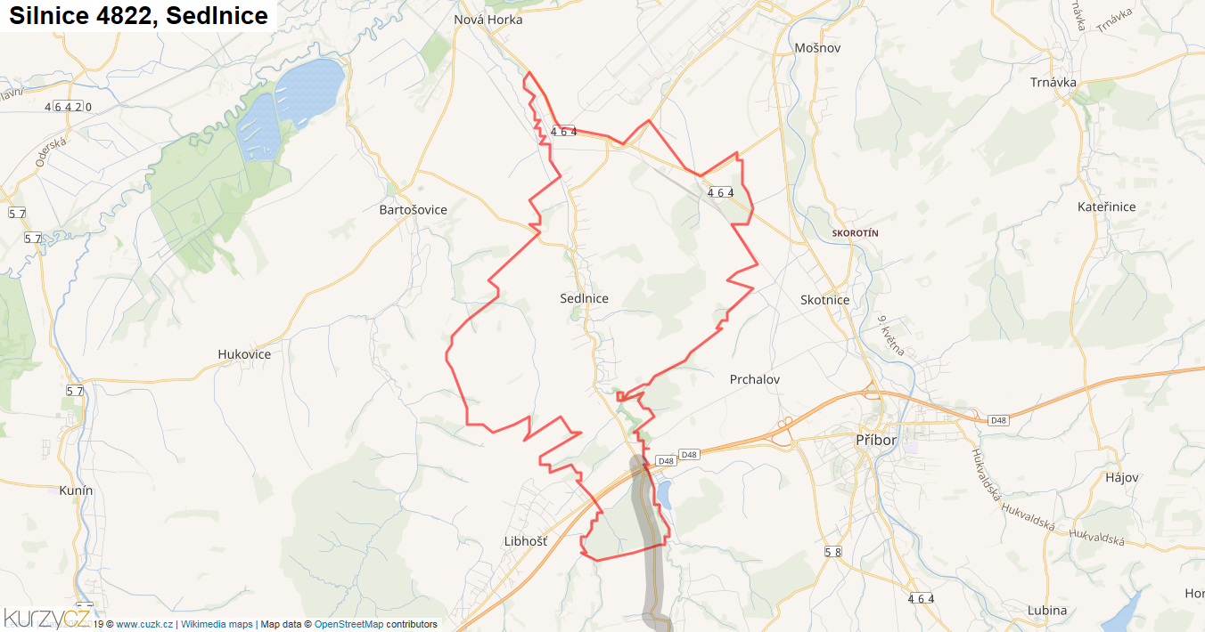 Sedlnice, Silnice 4822 - Mapa