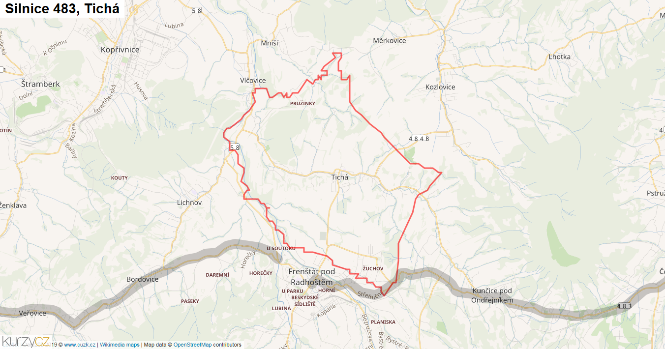 Tichá, Silnice 483 - Mapa