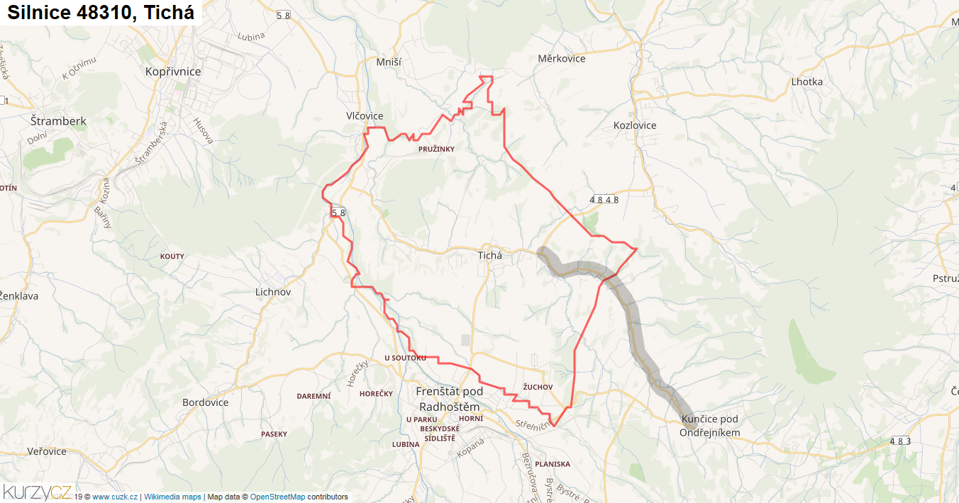 Tichá, Silnice 48310 - Mapa