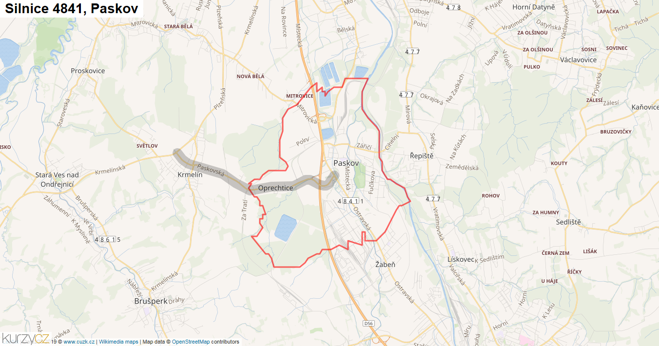 Paskov, Silnice 4841 - Mapa