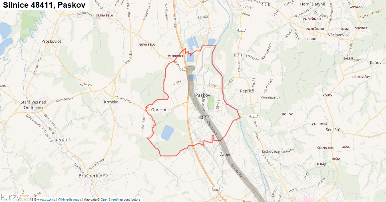 Paskov, Silnice 48411 - Mapa
