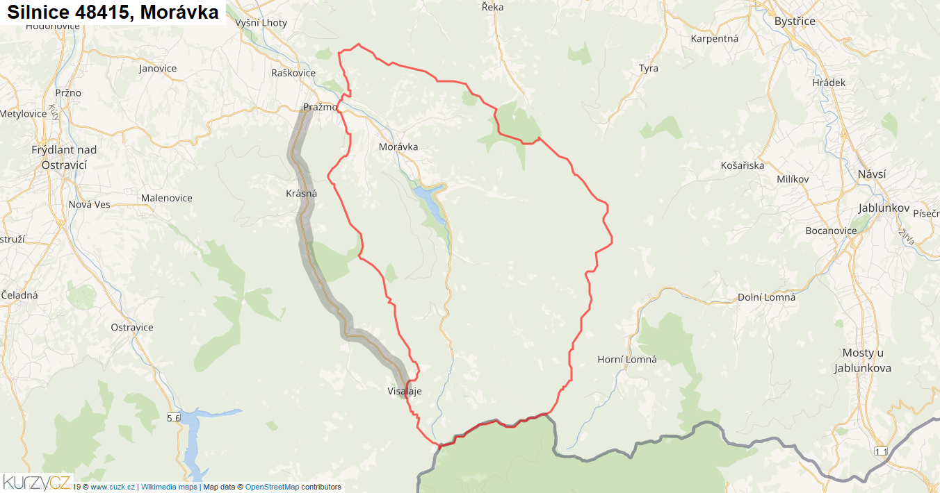 Morávka, Silnice 48415 - Mapa