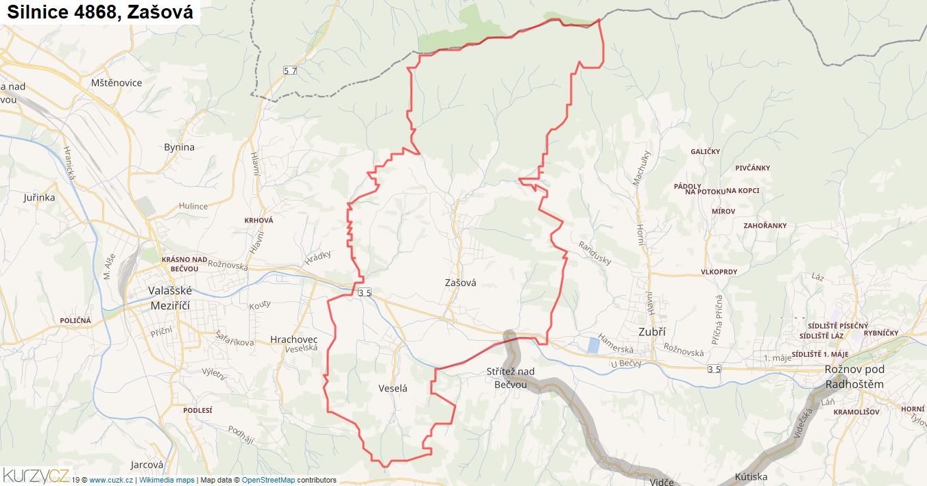 Zašová, Silnice 4868 - Mapa