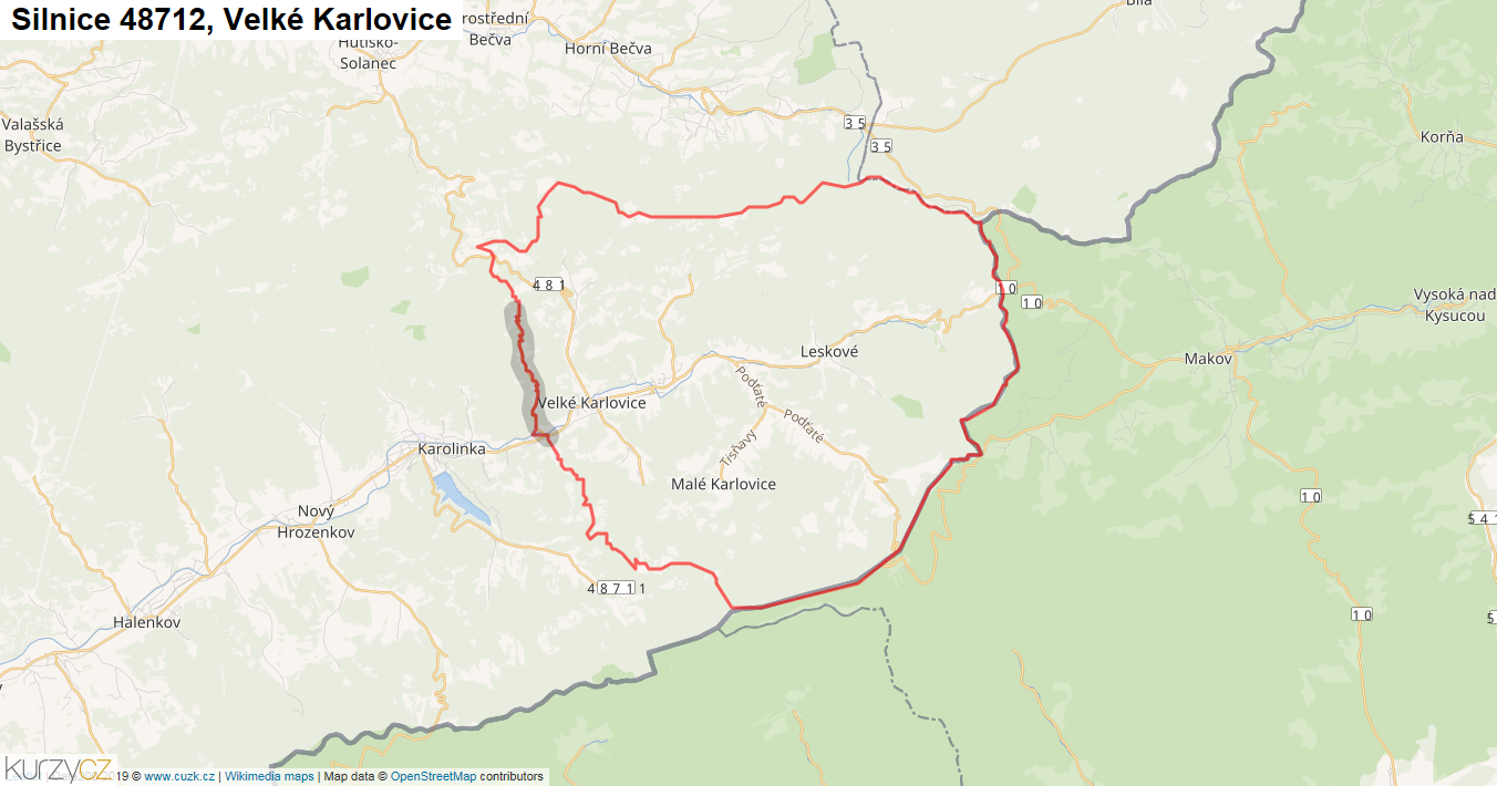 Velké Karlovice, Silnice 48712 - Mapa