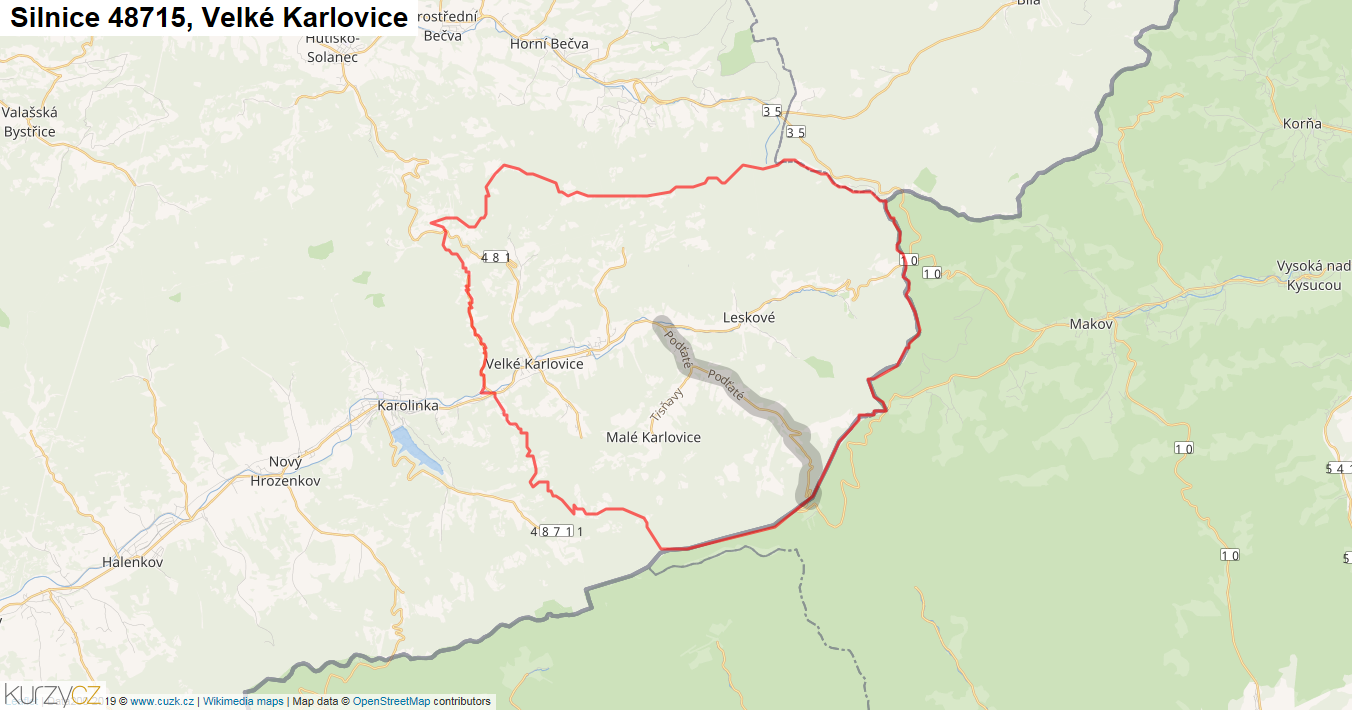 Velké Karlovice, Silnice 48715 - Mapa