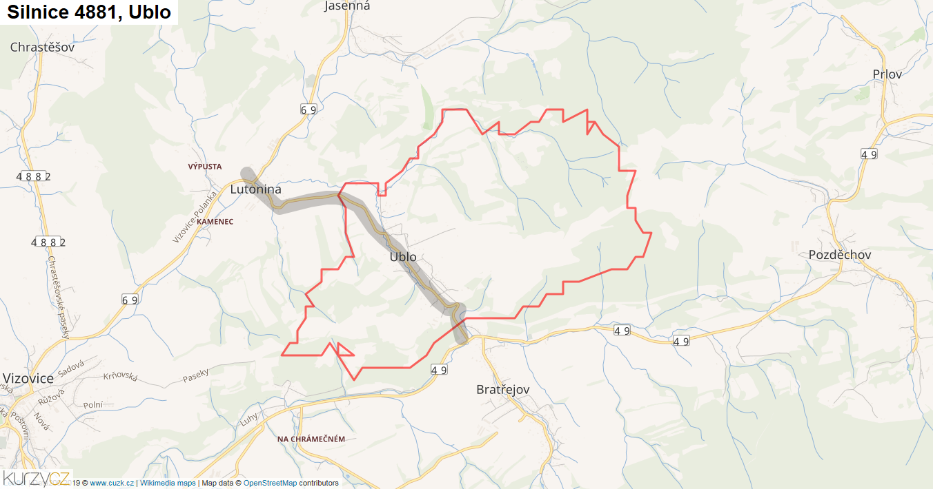 Ublo, Silnice 4881 - Mapa