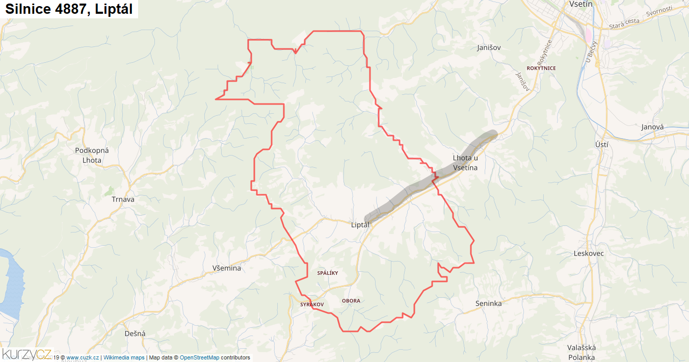 Liptál, Silnice 4887 - Mapa