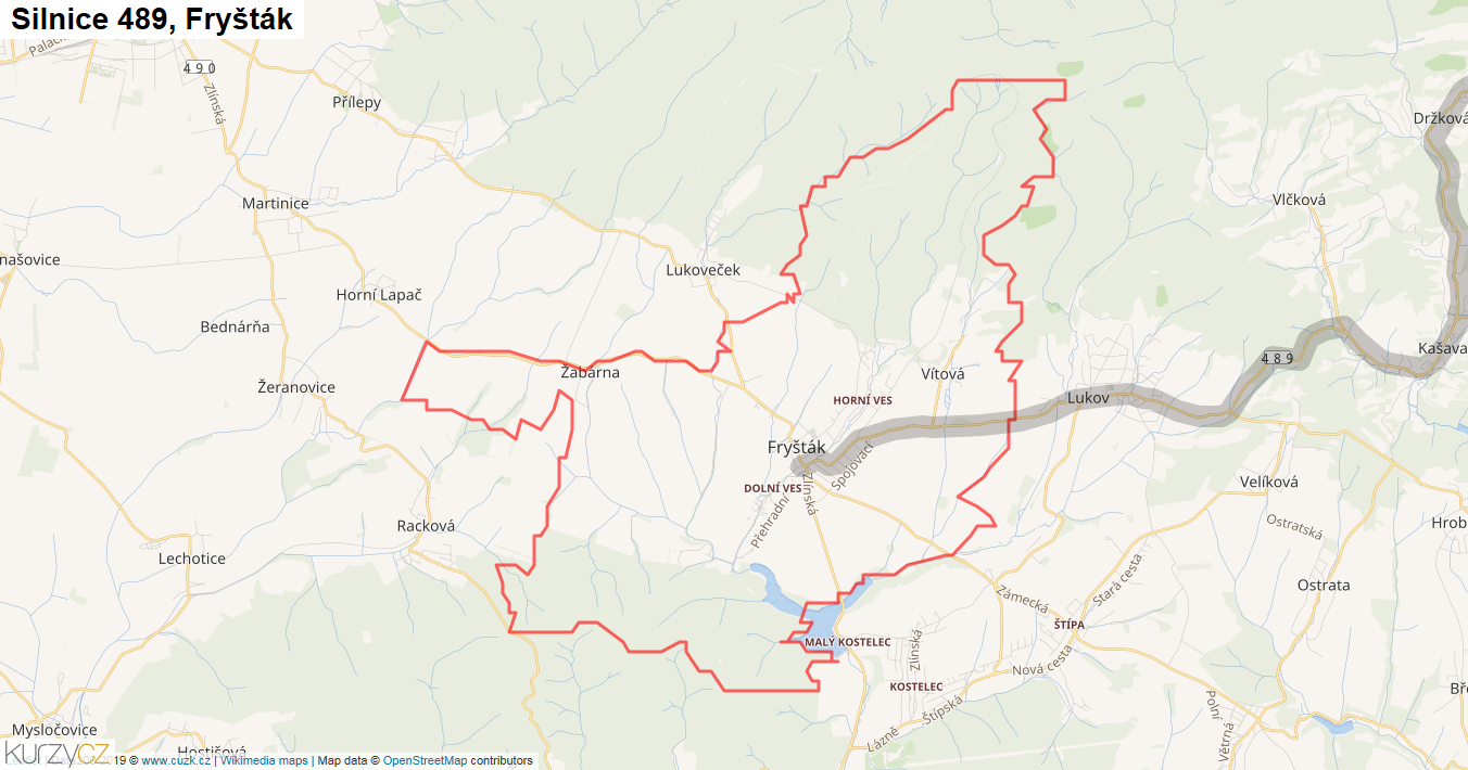 Fryšták, Silnice 489 - Mapa