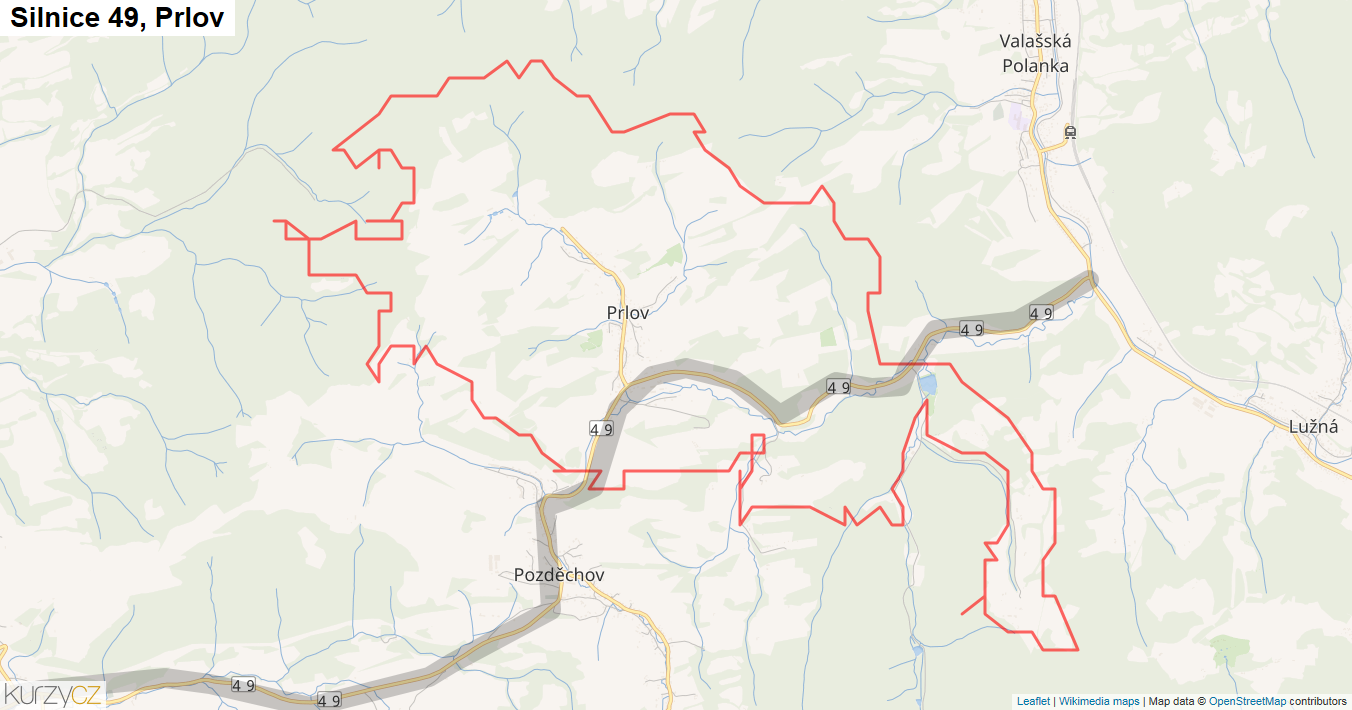 Prlov, Silnice 49 - Mapa