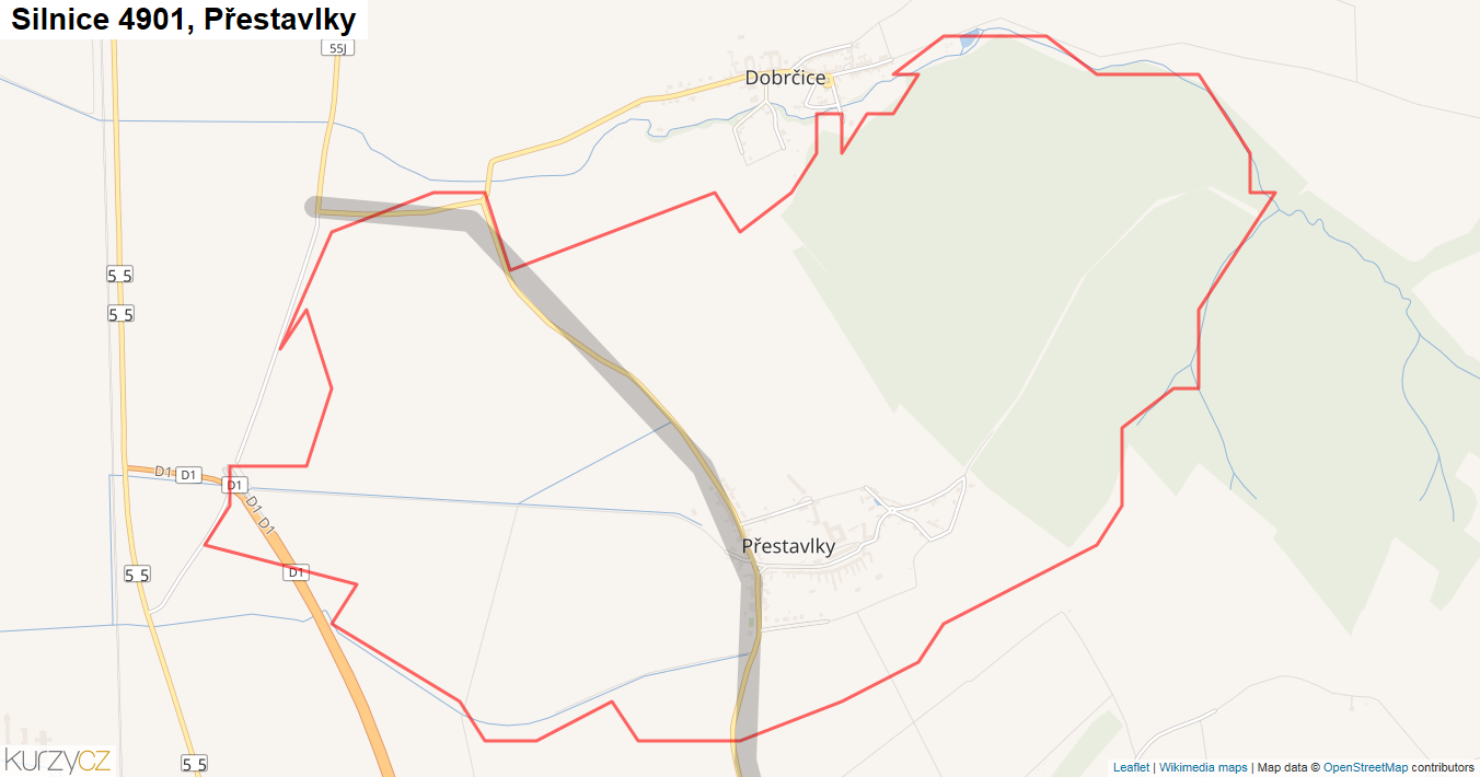 Přestavlky, Silnice 4901 - Mapa