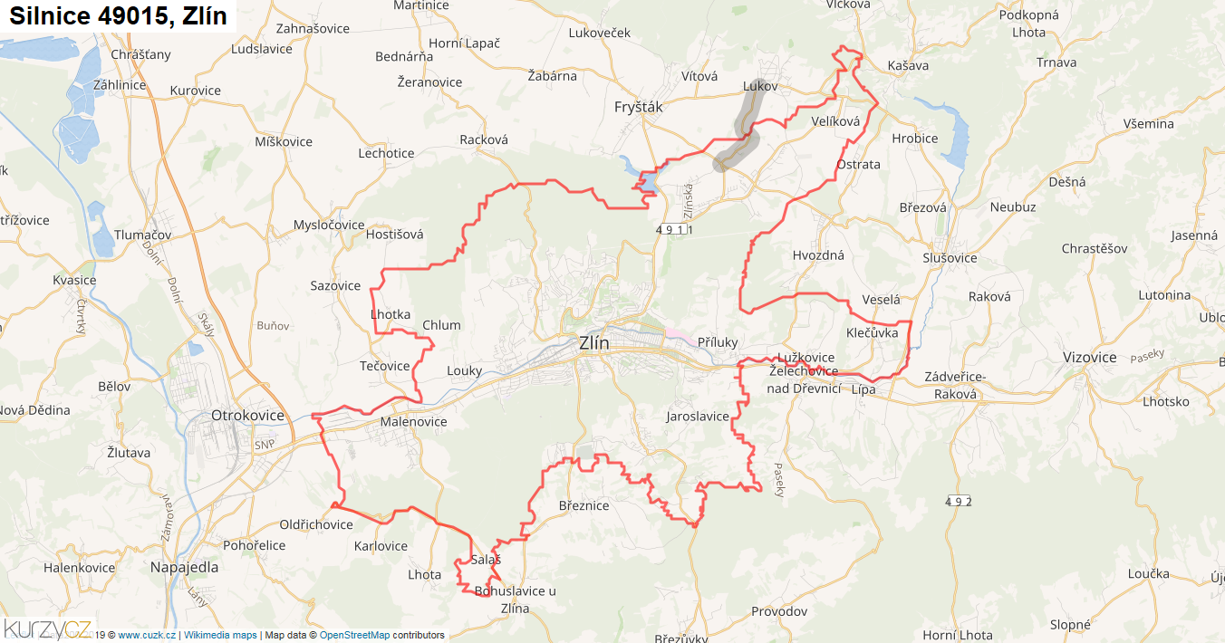Zlín, Silnice 49015 - Mapa