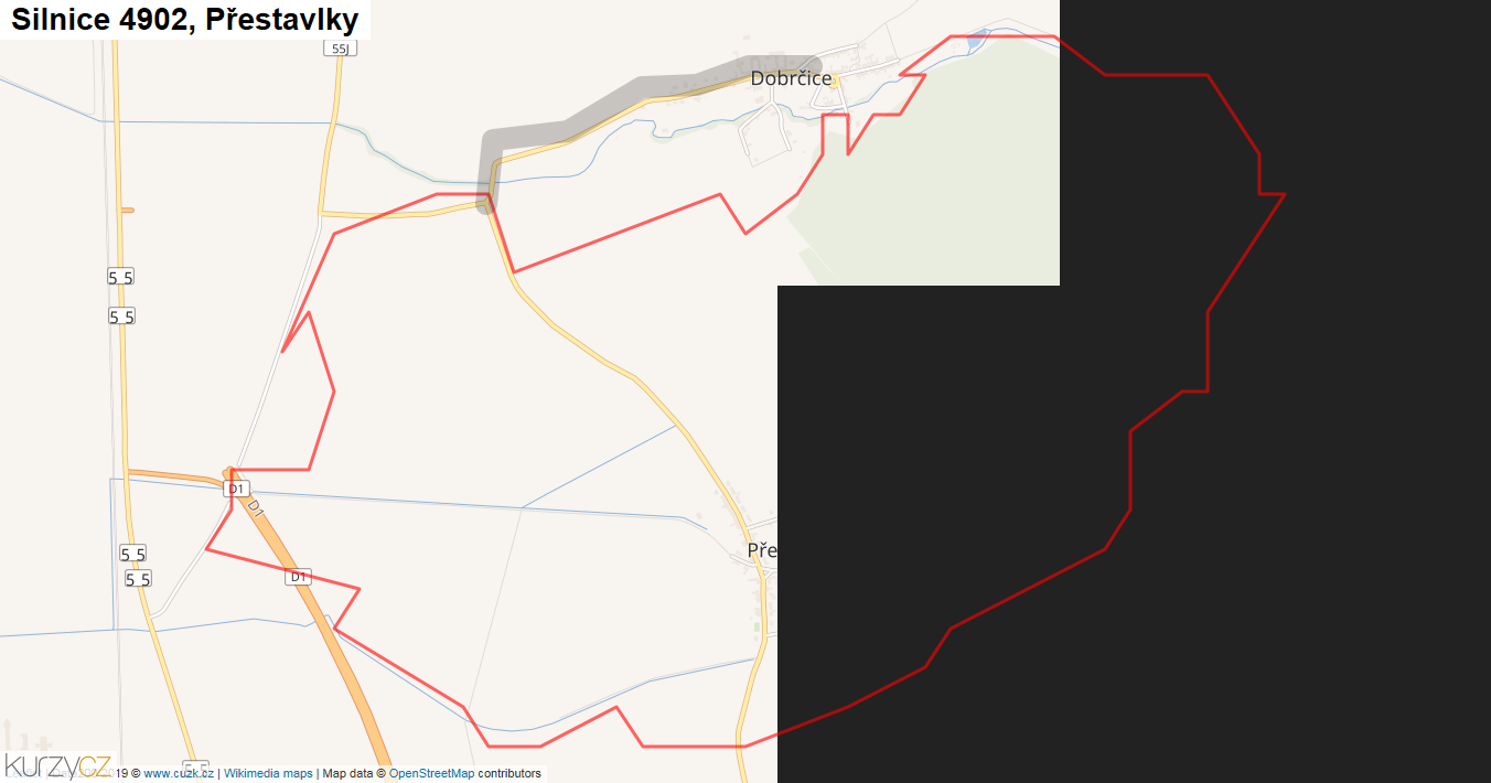 Přestavlky, Silnice 4902 - Mapa